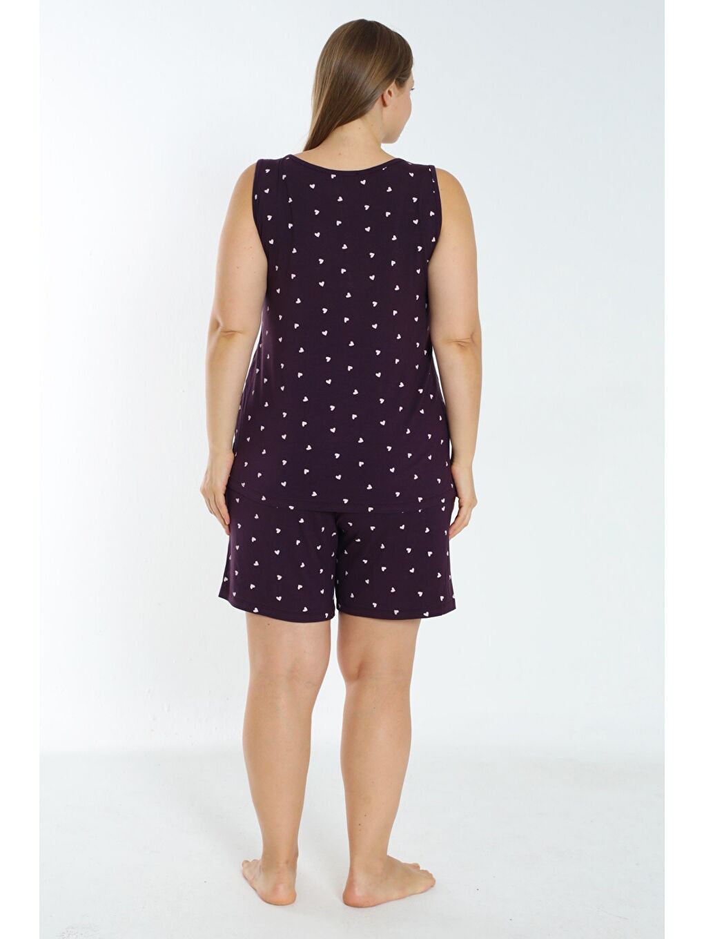 Mor Kalp Desenli Elastanlı Dantelli Kadın Büyük Beden Askıl Alt Üst Gecelik Takımı-4
