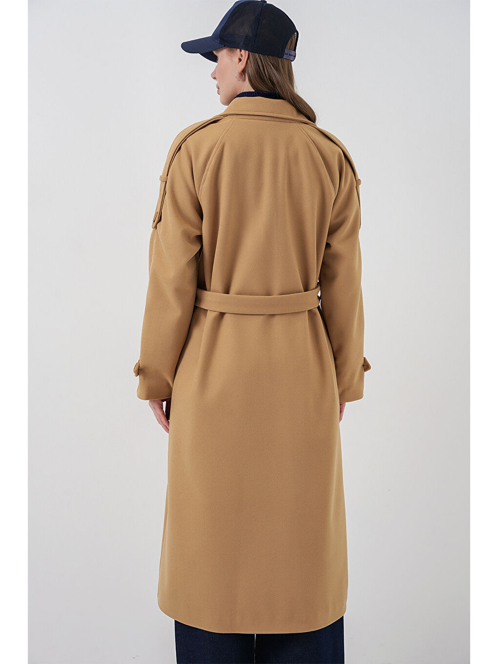 Sarı Kadın Kuşaklı Kaşe Kaban 9161 - Hardal-5