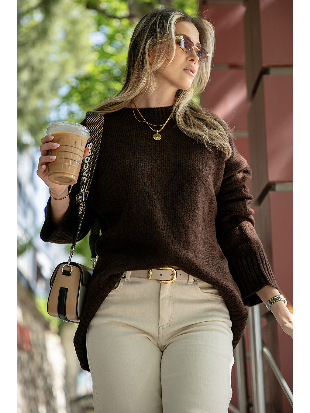 Kahverengi Regular Fit Bisiklet Yaka Basic Triko Kazak 4616213-1