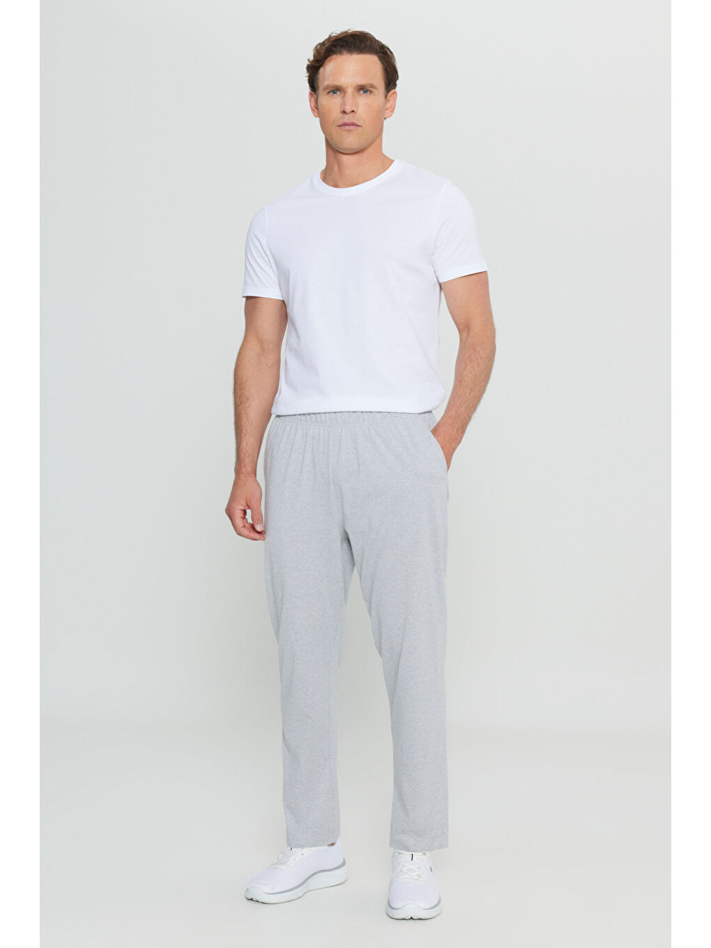 Erkek Gri Melanj Pamuklu Standart Fit Normal Kesim Beli Lastikli Cepli Pijama Altı-2