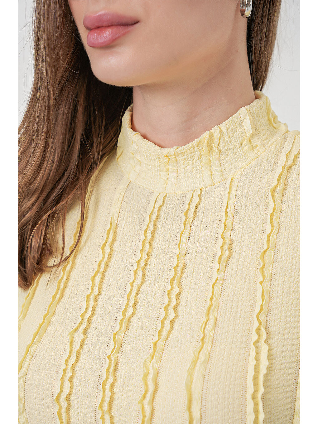 Kadın Dokulu Esnek Örme Bluz 975 - Sarı-4