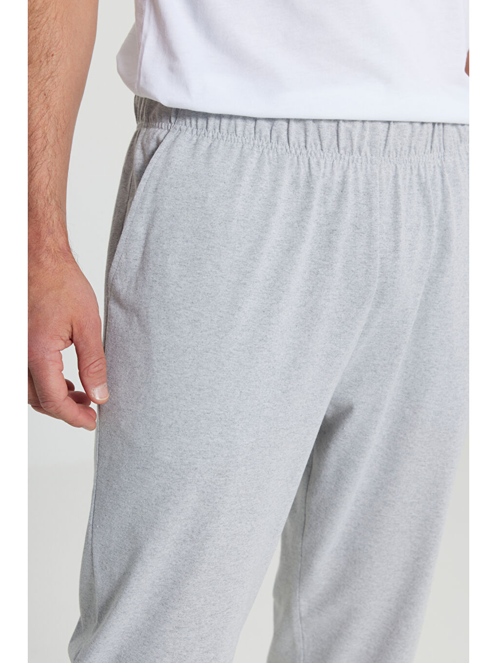 Erkek Gri Melanj Pamuklu Standart Fit Normal Kesim Beli Lastikli Cepli Pijama Altı-3