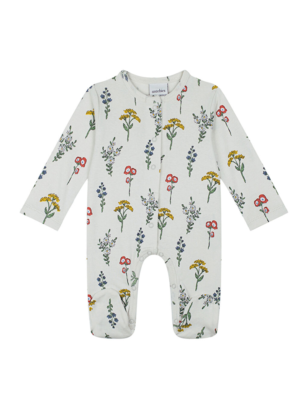 Organik Bej Çıtçıtlı Uzun Kollu Kız Bebek Patikli Tulum