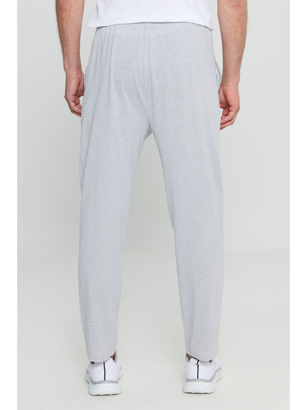 Erkek Gri Melanj Pamuklu Standart Fit Normal Kesim Beli Lastikli Cepli Pijama Altı-4