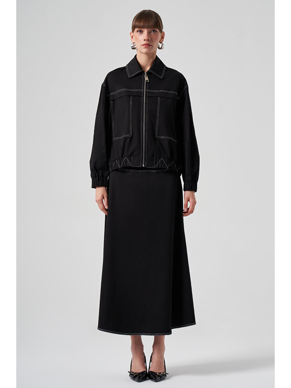 Fermuarlı Kısa Ceket 6027 Siyah