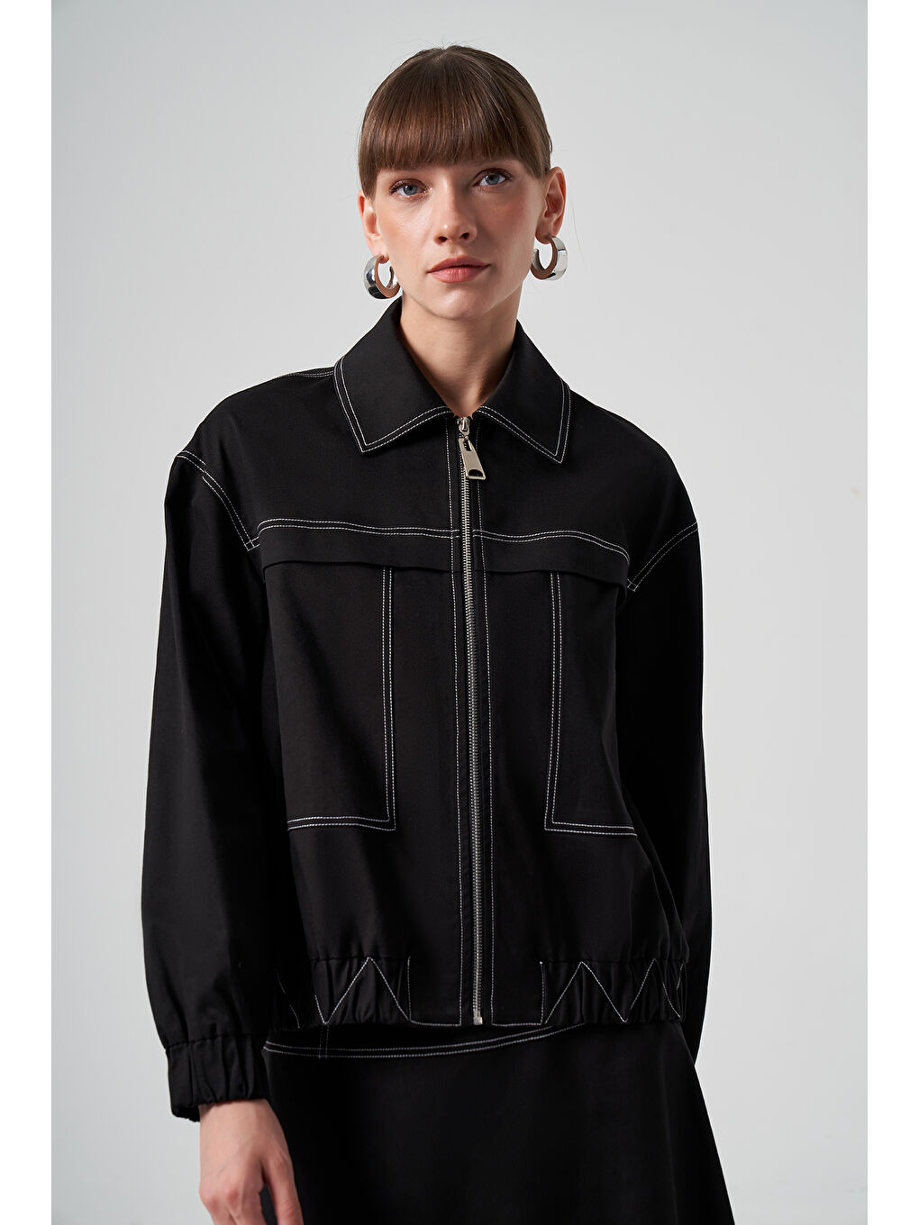 Fermuarlı Kısa Ceket 6027 Siyah-1