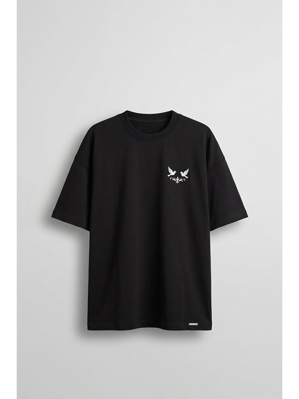 Erkek Oversize Fermuar Detaylı Minimal Nakışlı T-Shirt Siyah
