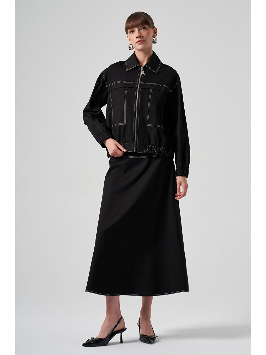 Fermuarlı Kısa Ceket 6027 Siyah-2