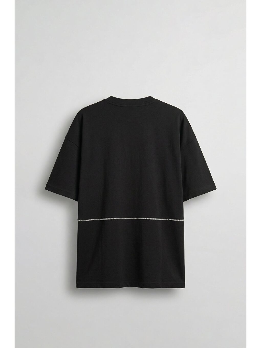 Erkek Oversize Fermuar Detaylı Minimal Nakışlı T-Shirt Siyah-1