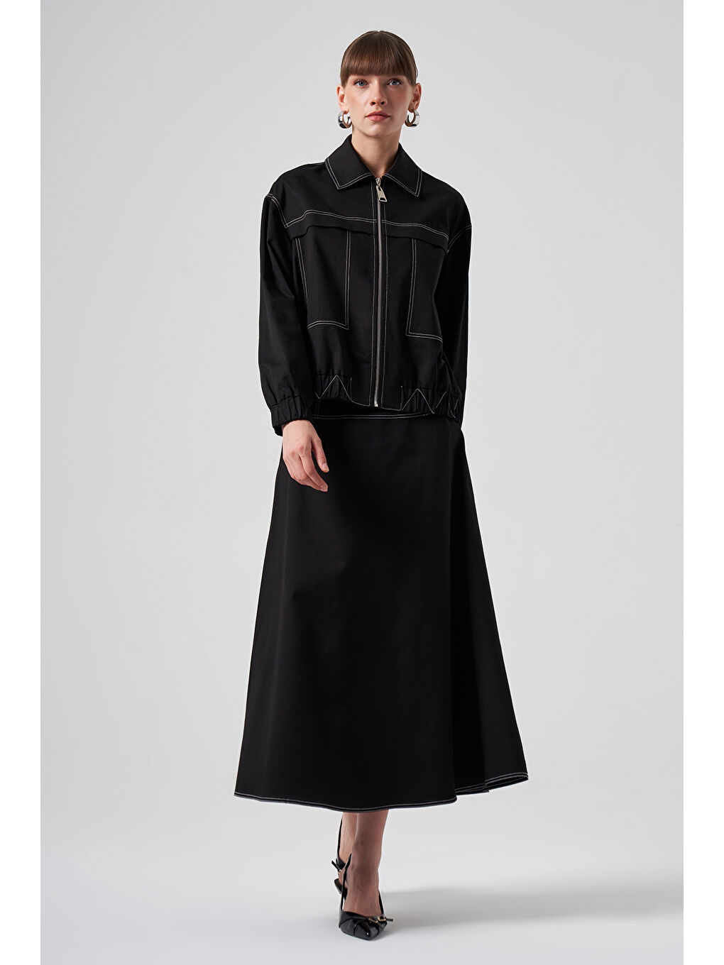 Fermuarlı Kısa Ceket 6027 Siyah-3