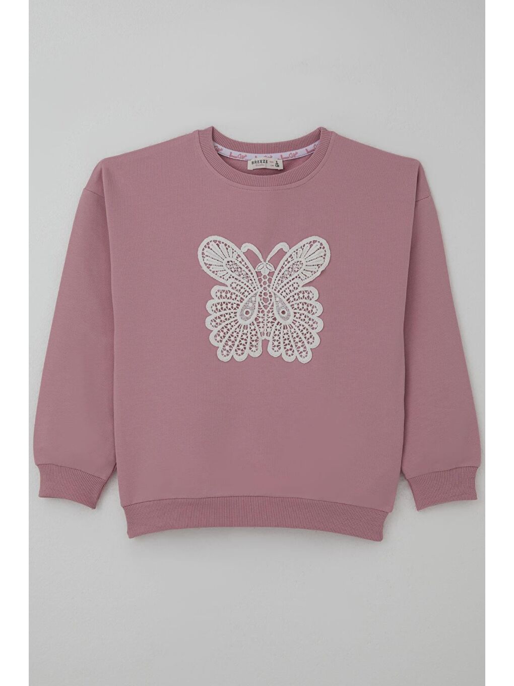 Pembe Kız Çocuk Sweatshirt Kelebek Aplike Nakışlı Gülkurusu (8-12 Yaş)-2