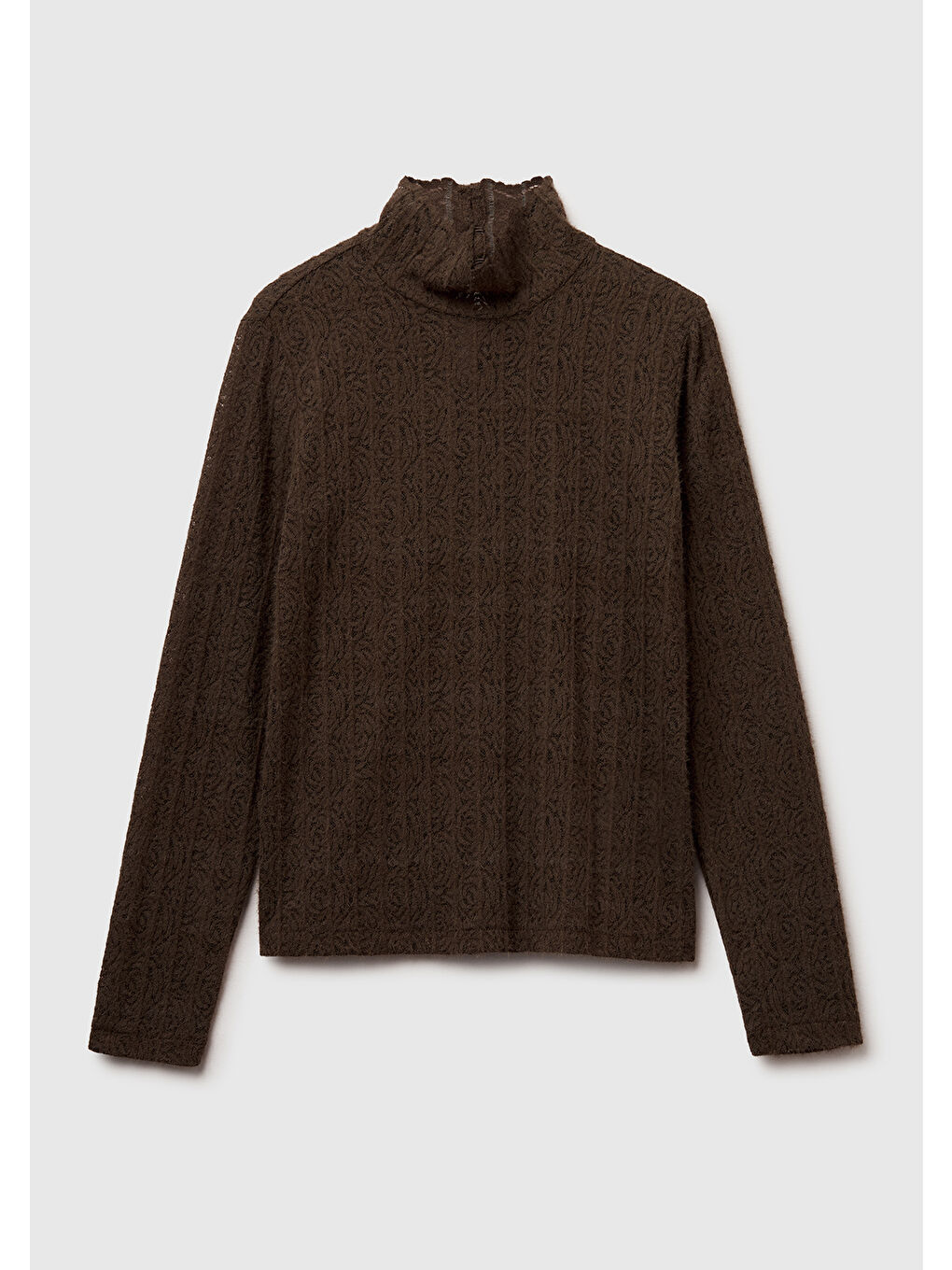 Kadın Koyu Kahverengi Desenli Dik Yaka Bluz-1