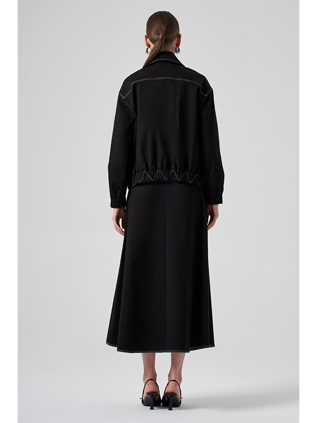 Fermuarlı Kısa Ceket 6027 Siyah-4