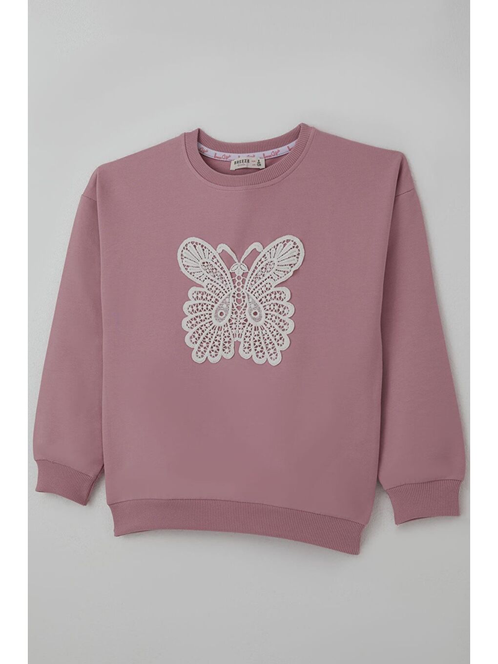 Pembe Kız Çocuk Sweatshirt Kelebek Aplike Nakışlı Gülkurusu (8-12 Yaş)-4