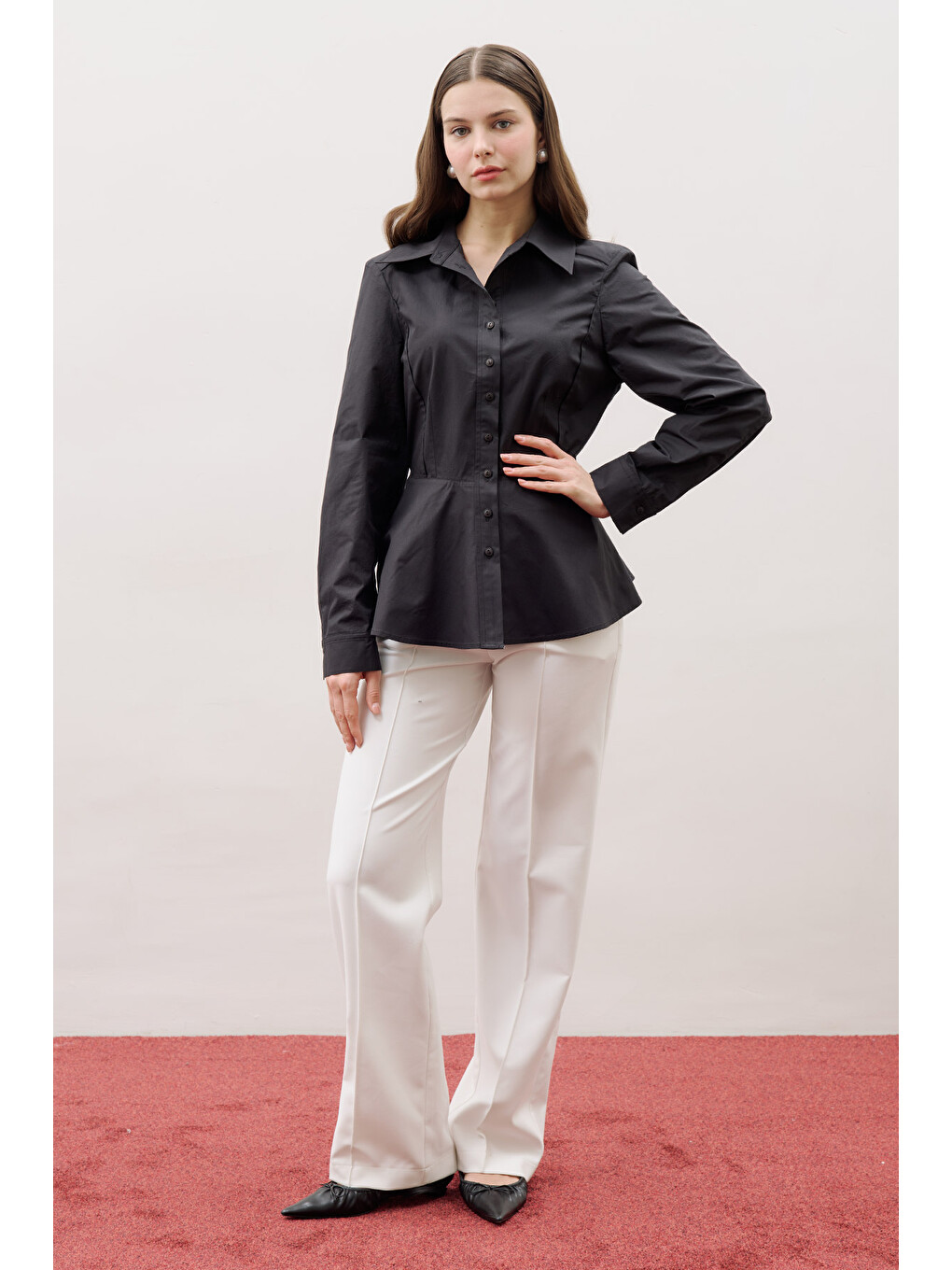Peplum Oturan Gömlek Siyah-3
