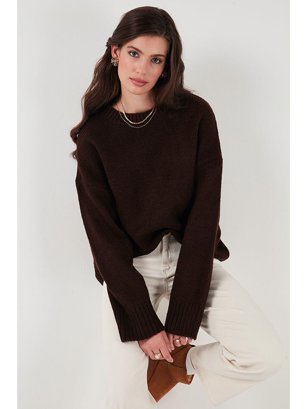 Kahverengi Regular Fit Bisiklet Yaka Basic Triko Kazak 4616213-3