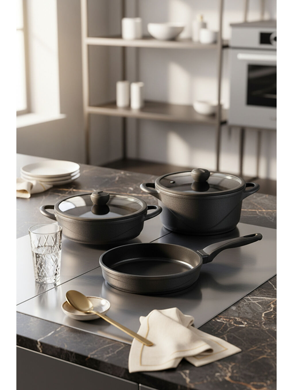 Arista 5 Parça Seramik Döküm Tencere Seti Siyah
