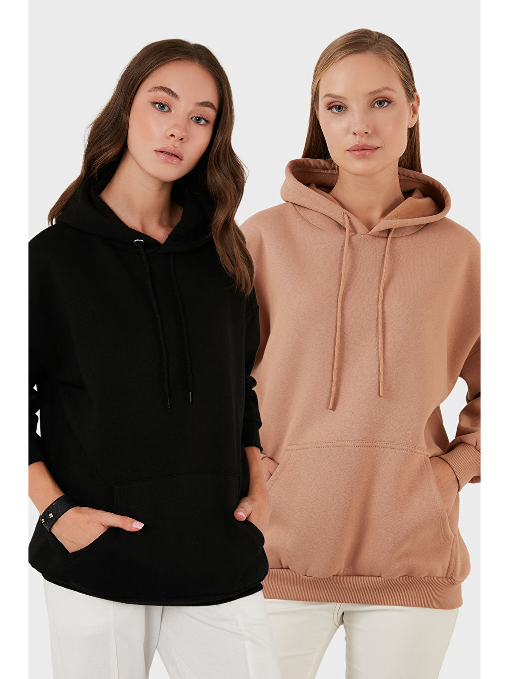 Kahverengi Regular Fit Pamuklu Kapüşonlu Yaka Şardonlu Kışlık 2'li Paket Sweat 5863854S2