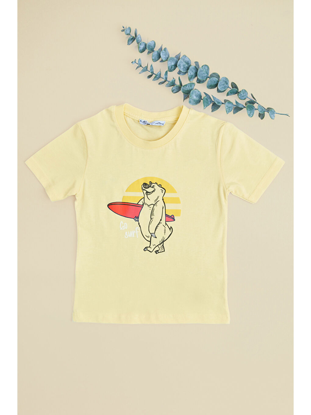 Sarı Ayıcık Baskılı Bisiklet Yaka Erkek Çocuk Tişört