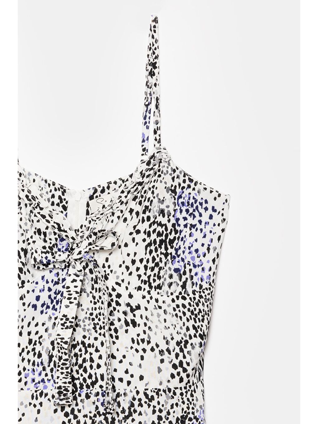 Ekru A Kesim Bağlama Detaylı Mini Dokuma Elbise - Viskon-1