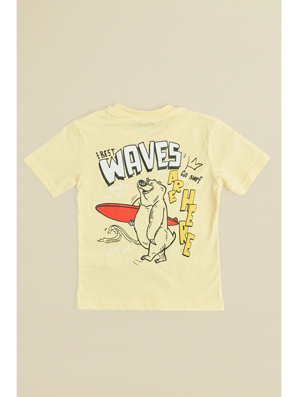 Sarı Ayıcık Baskılı Bisiklet Yaka Erkek Çocuk Tişört-1