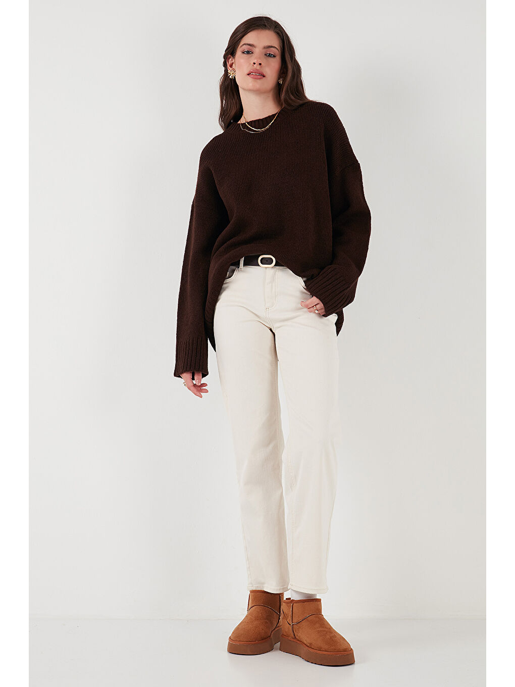 Kahverengi Regular Fit Bisiklet Yaka Basic Triko Kazak 4616213-4