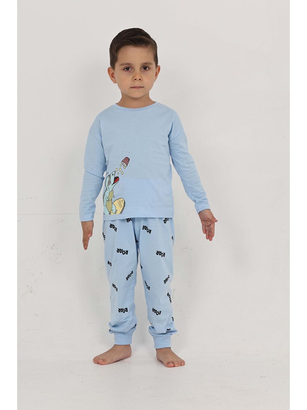 Mavi Erkek Çocuk Roar Baskılı Pijama Takım-1