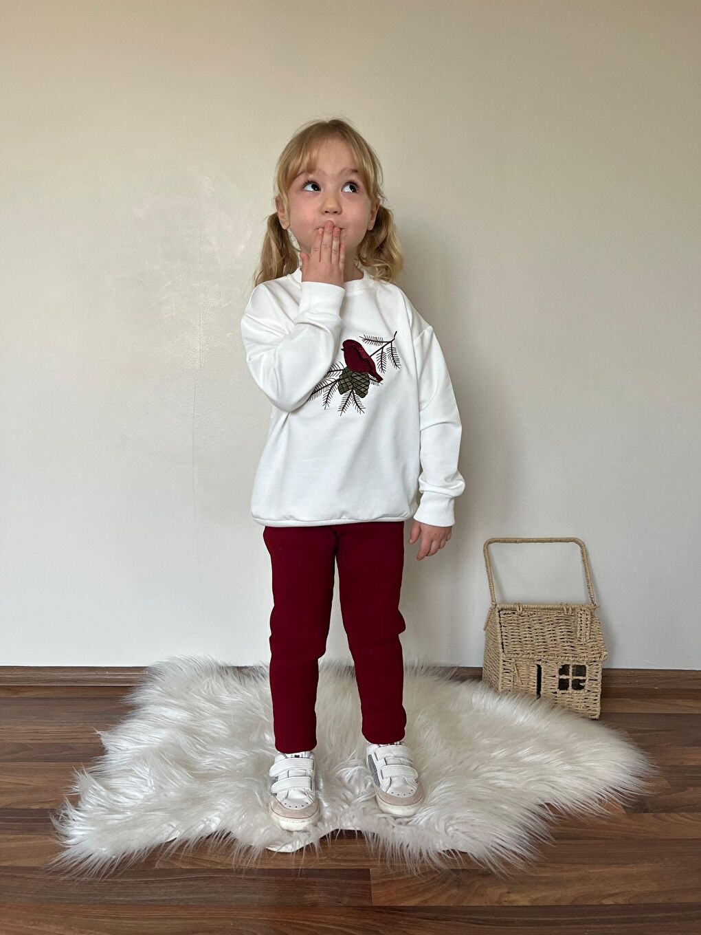 Bordo Kız Çocuk Baskılı Alt Üst Eşofman Takım