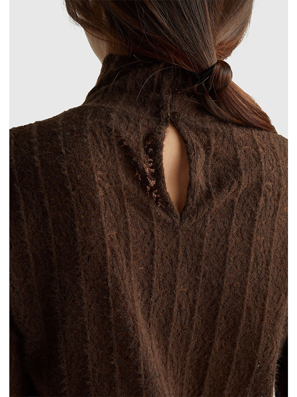 Kadın Koyu Kahverengi Desenli Dik Yaka Bluz-5