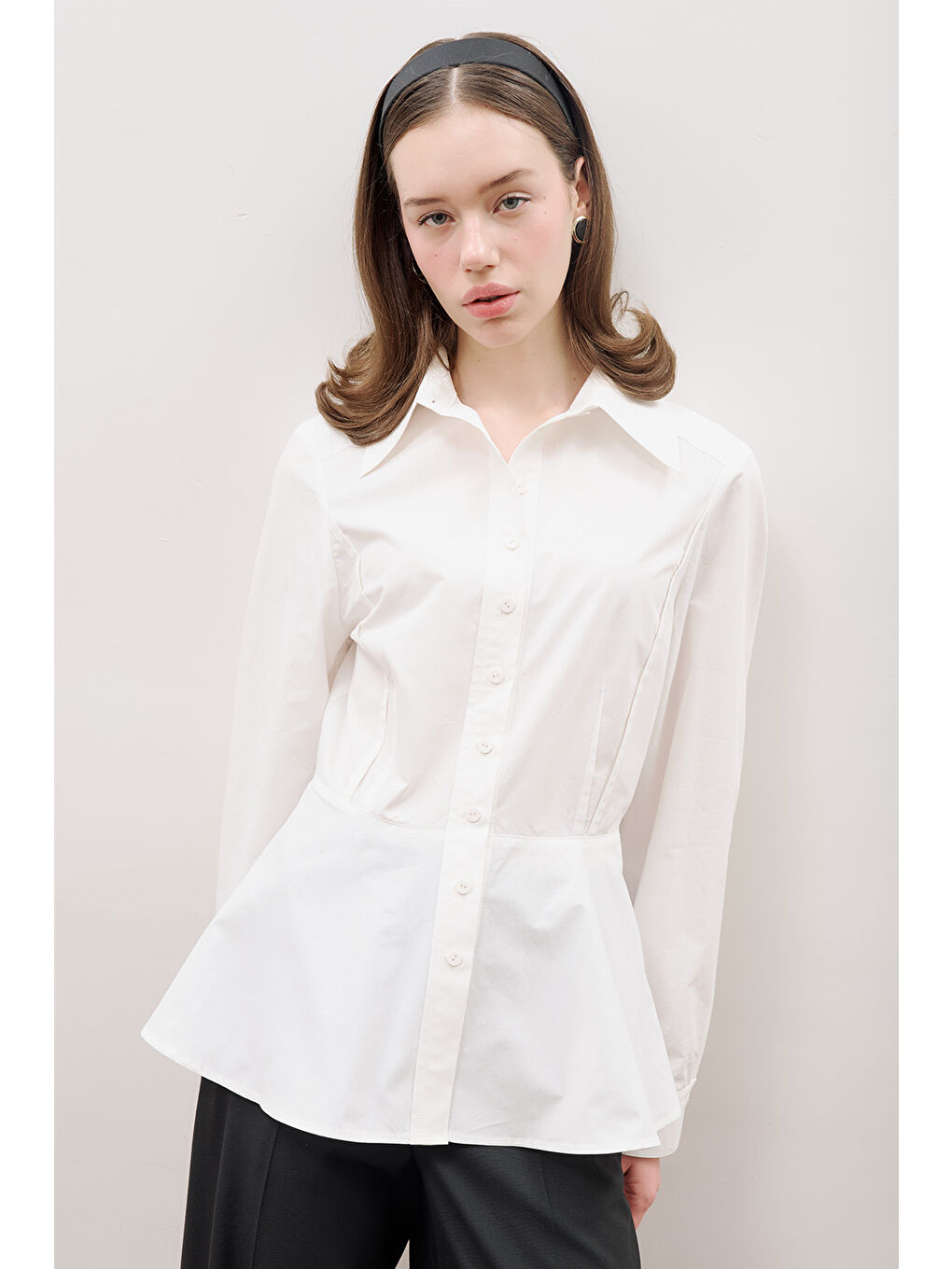 Peplum Oturan Gömlek Ekru-1