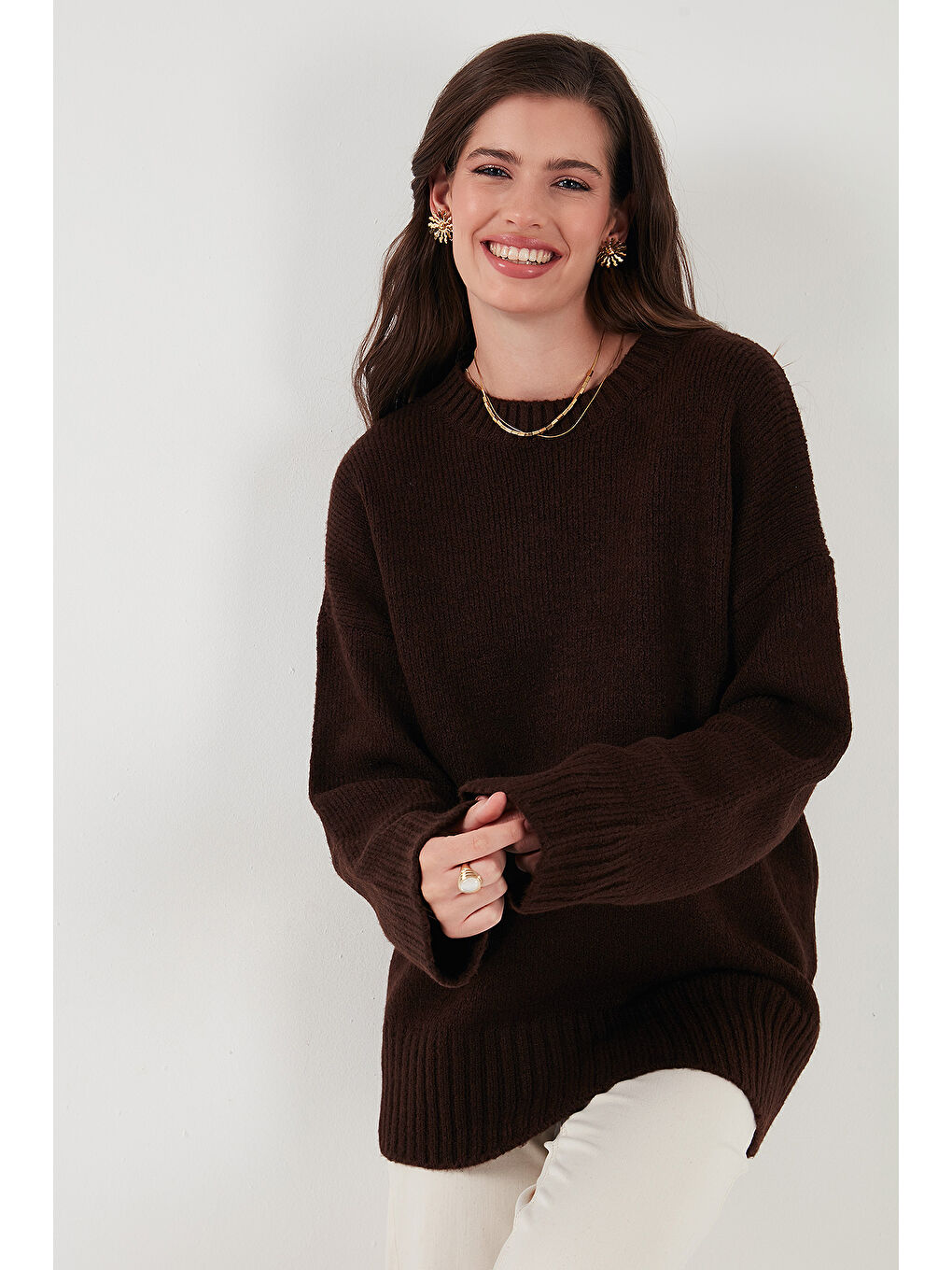 Kahverengi Regular Fit Bisiklet Yaka Basic Triko Kazak 4616213-5