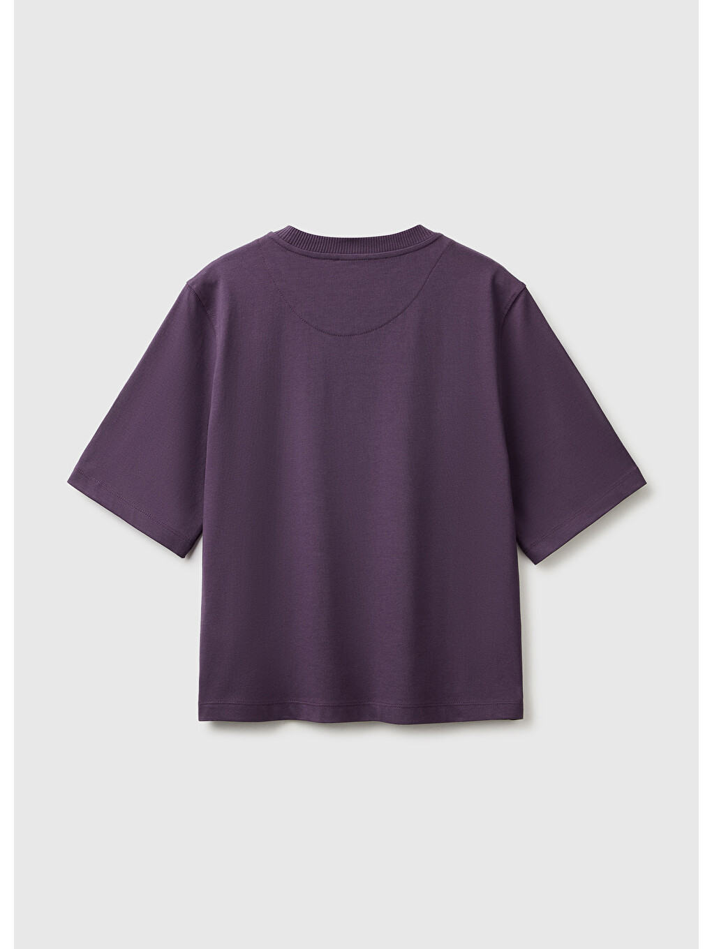 Kadın Koyu Mor %100 Pamuk Boxy Fit T-shirt-1