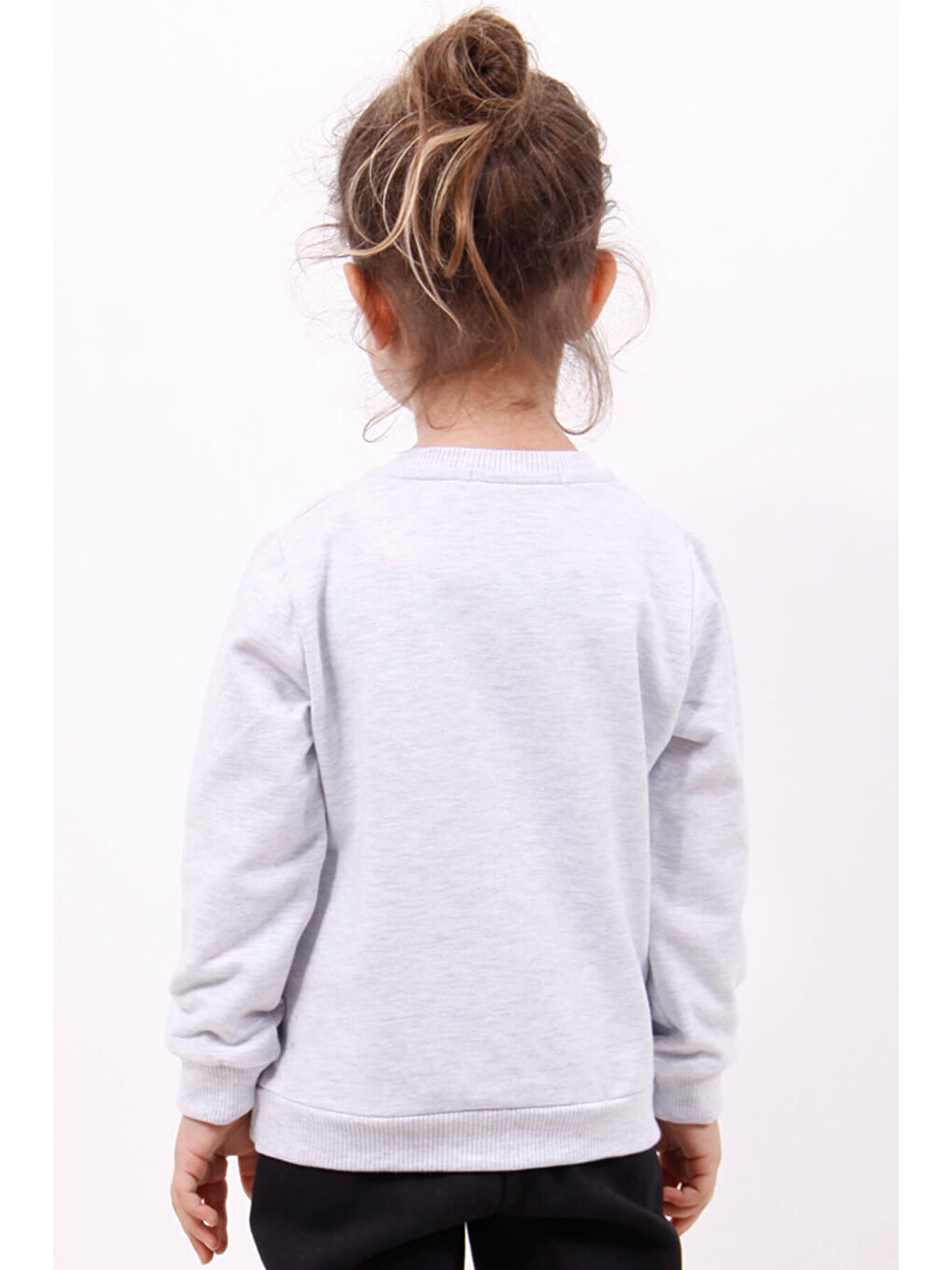 Gri Kız Çocuk Göğsü Kalp Nakışlı Sweatshirt-2
