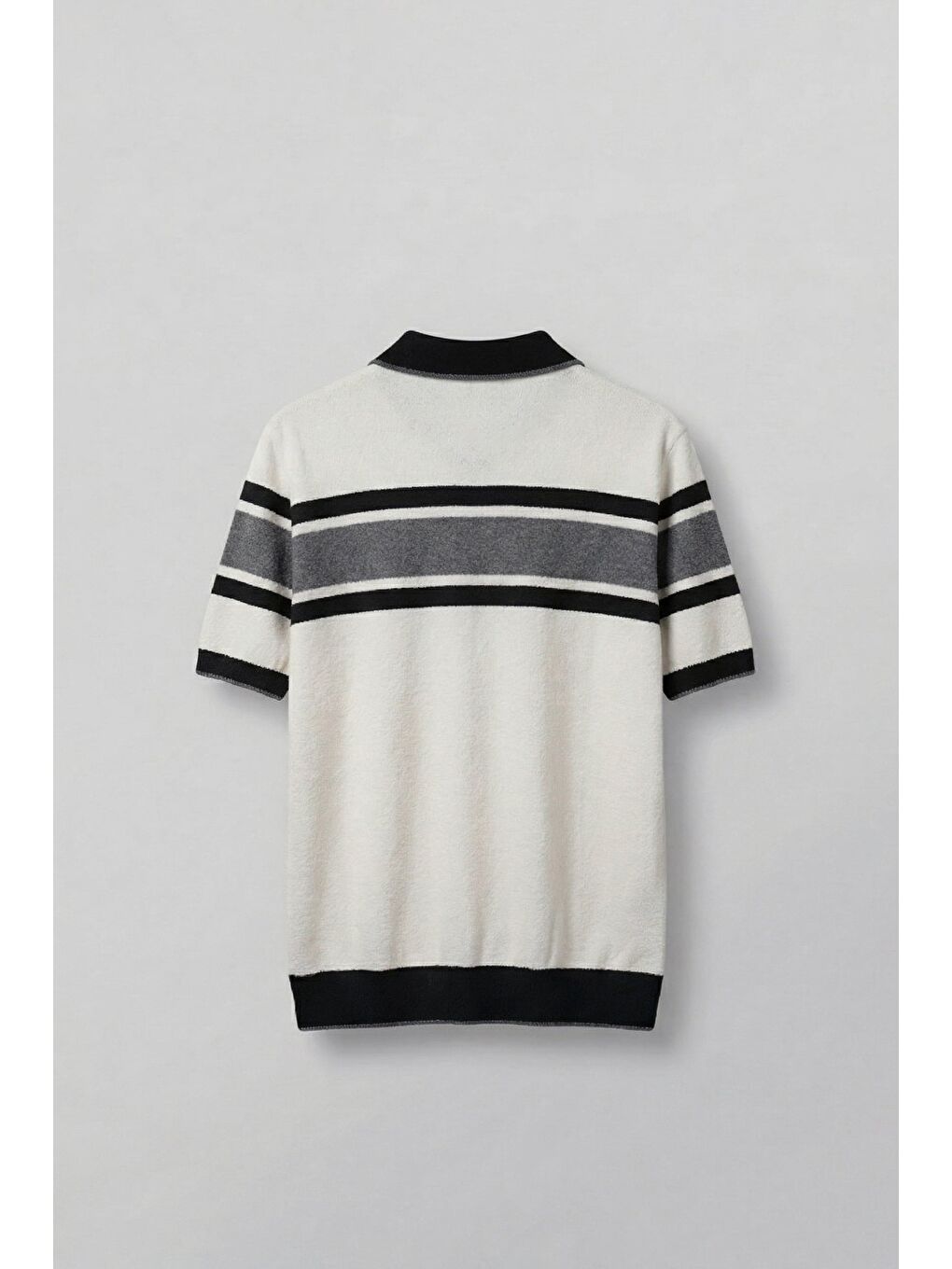 Lila Erkek Regular Fit Çizgili Havlu Triko Polo Yaka T-Shirt Ekru Siyah-1
