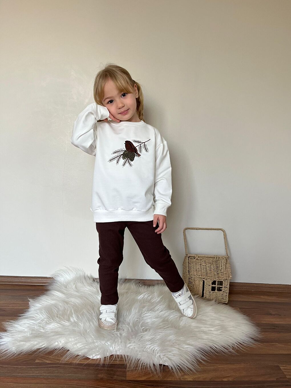 Kahverengi Kız Çocuk Baskılı Alt Üst Eşofman Takım