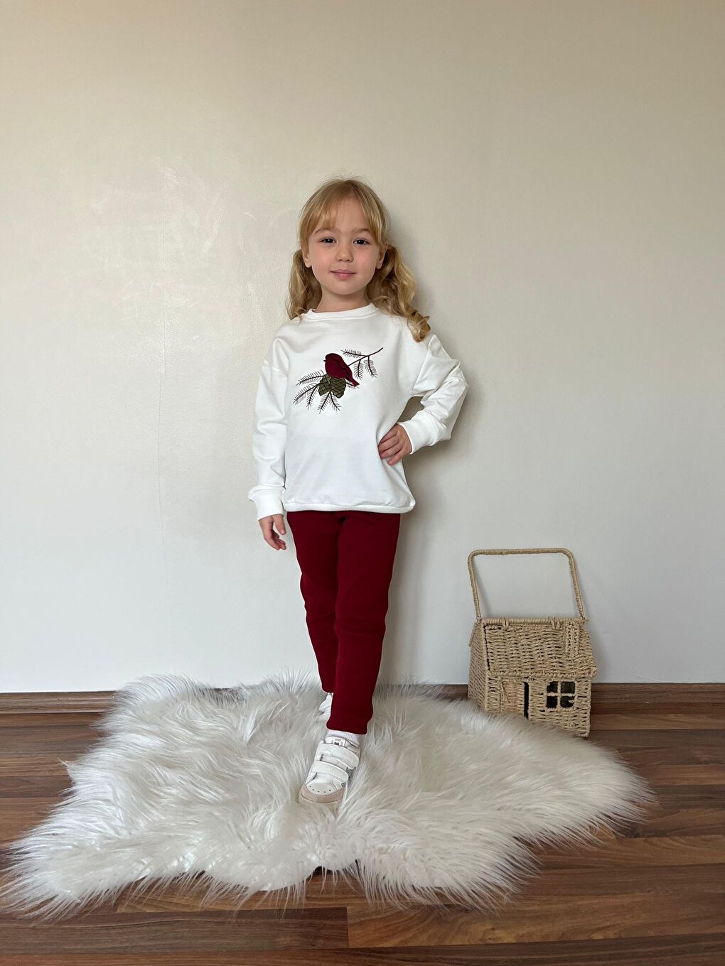 Bordo Kız Çocuk Baskılı Alt Üst Eşofman Takım-1