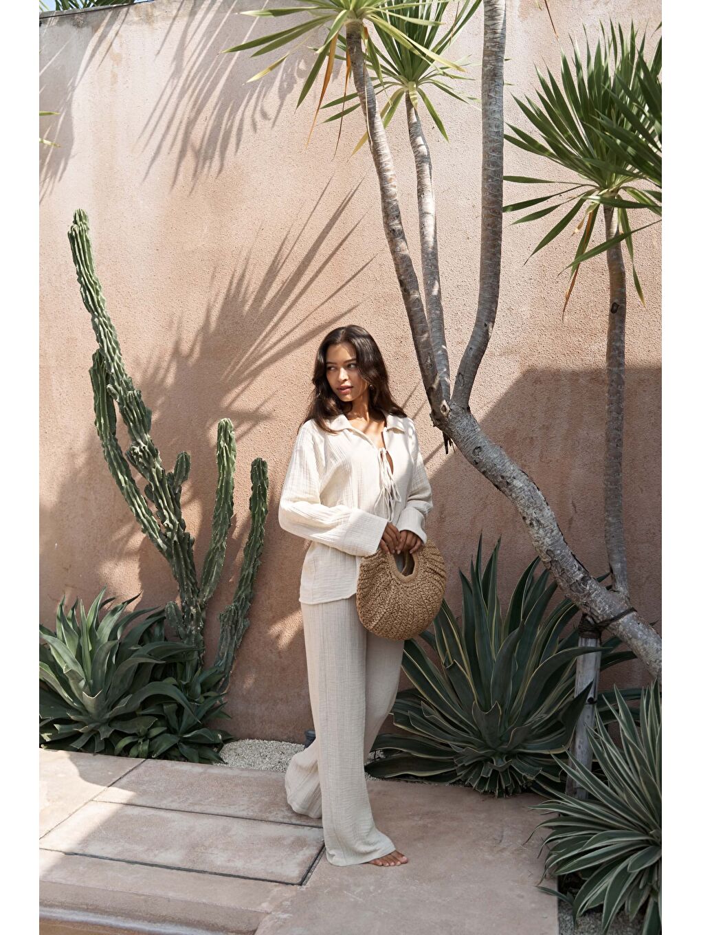 Bali Boncuklu Bej Müslin Takım-2