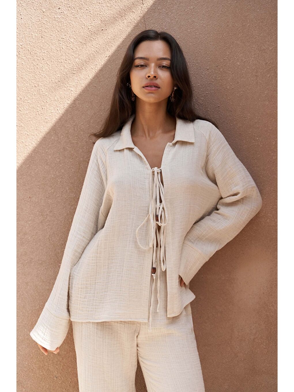 Bali Boncuklu Bej Müslin Takım-4