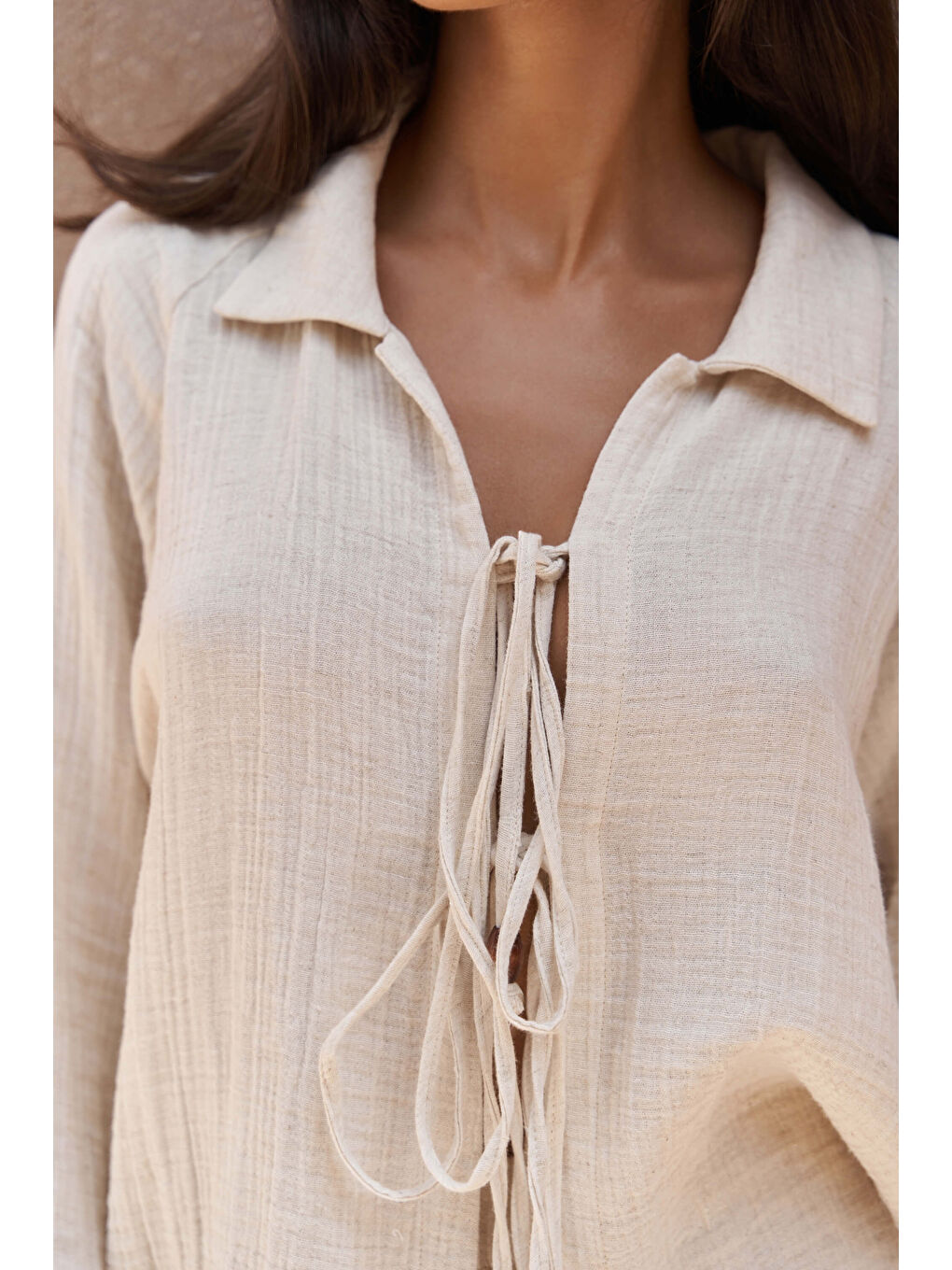 Bali Boncuklu Bej Müslin Takım-5