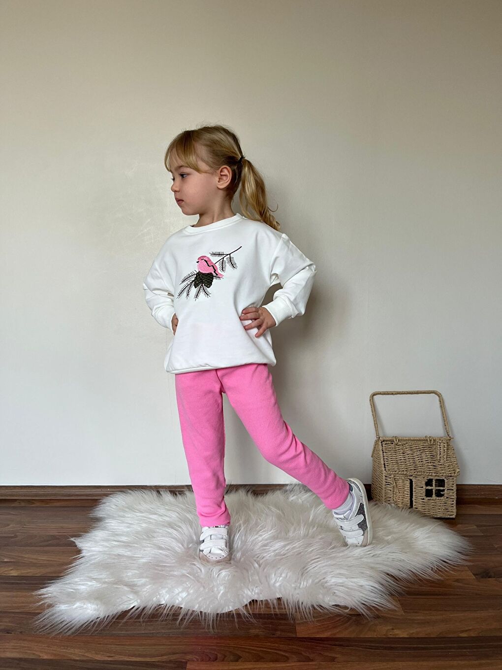 Pembe Kız Çocuk Baskılı Alt Üst Eşofman Takım