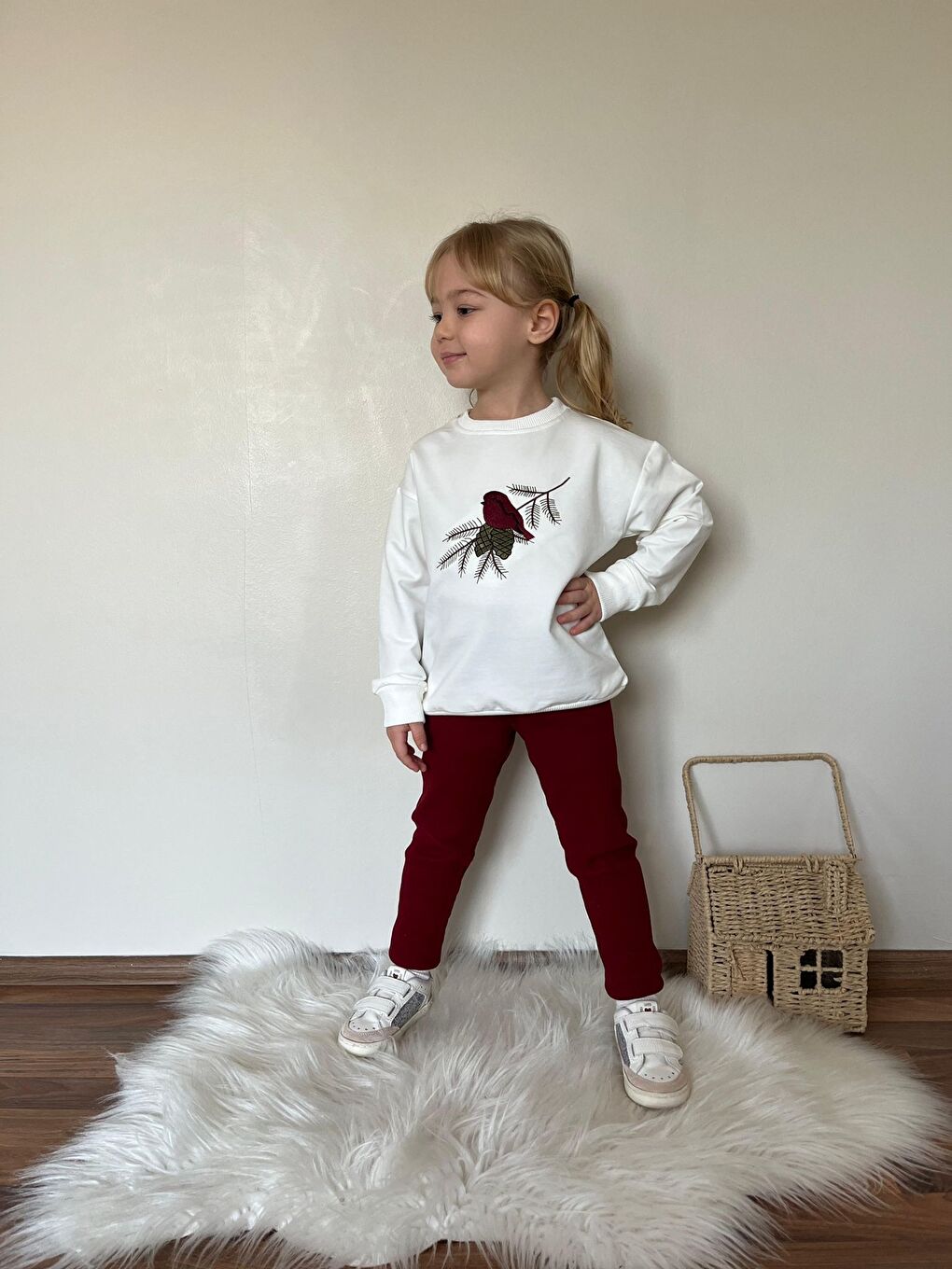 Bordo Kız Çocuk Baskılı Alt Üst Eşofman Takım-2