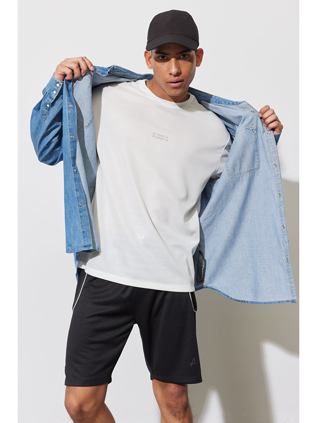 Erkek Beyaz Loose Fit Bisiklet Yaka Kısa Kollu Tişört-8