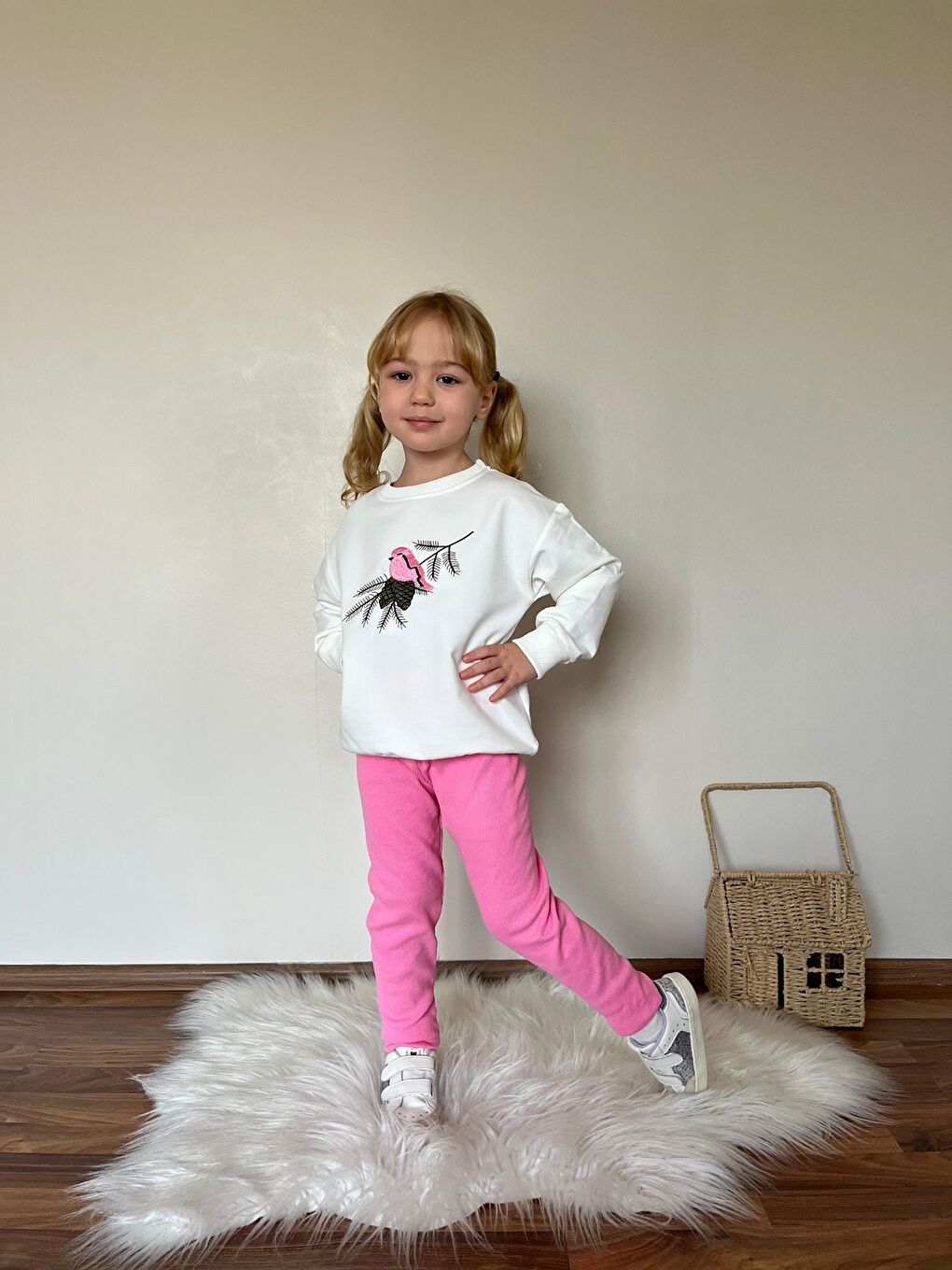 Pembe Kız Çocuk Baskılı Alt Üst Eşofman Takım-1