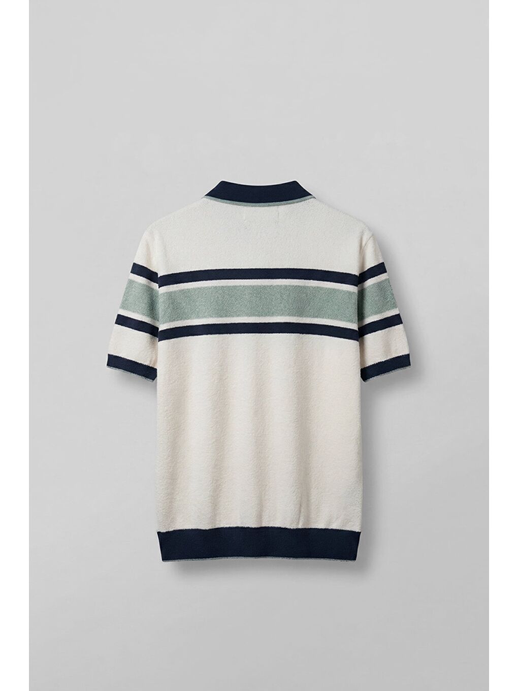 Erkek Regular Fit Çizgili Havlu Triko Polo Yaka T-Shirt Ekru Lacivert-1