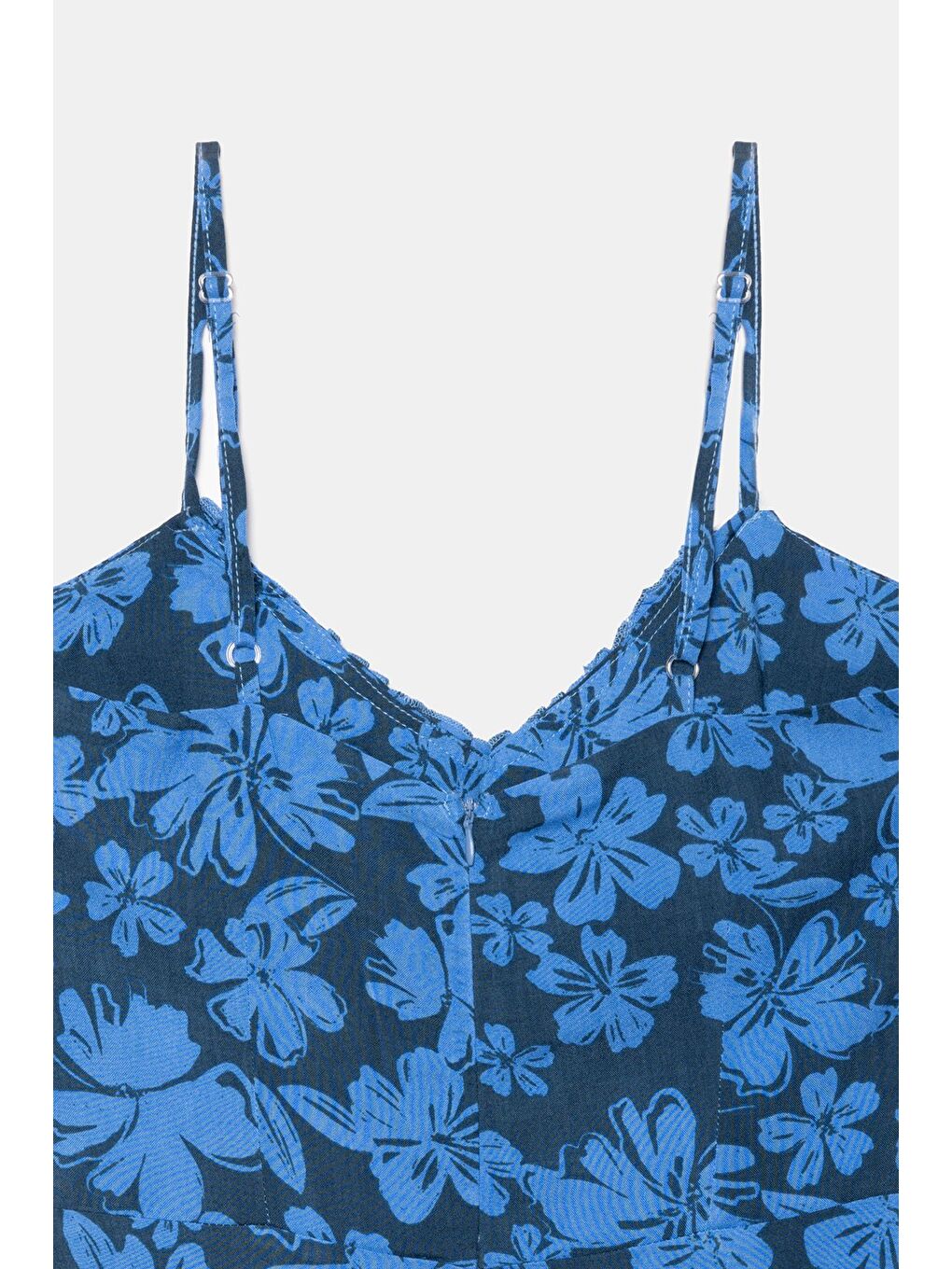 Mavi A Kesim Bağlama Detaylı Mini Dokuma Elbise - Viskon-2