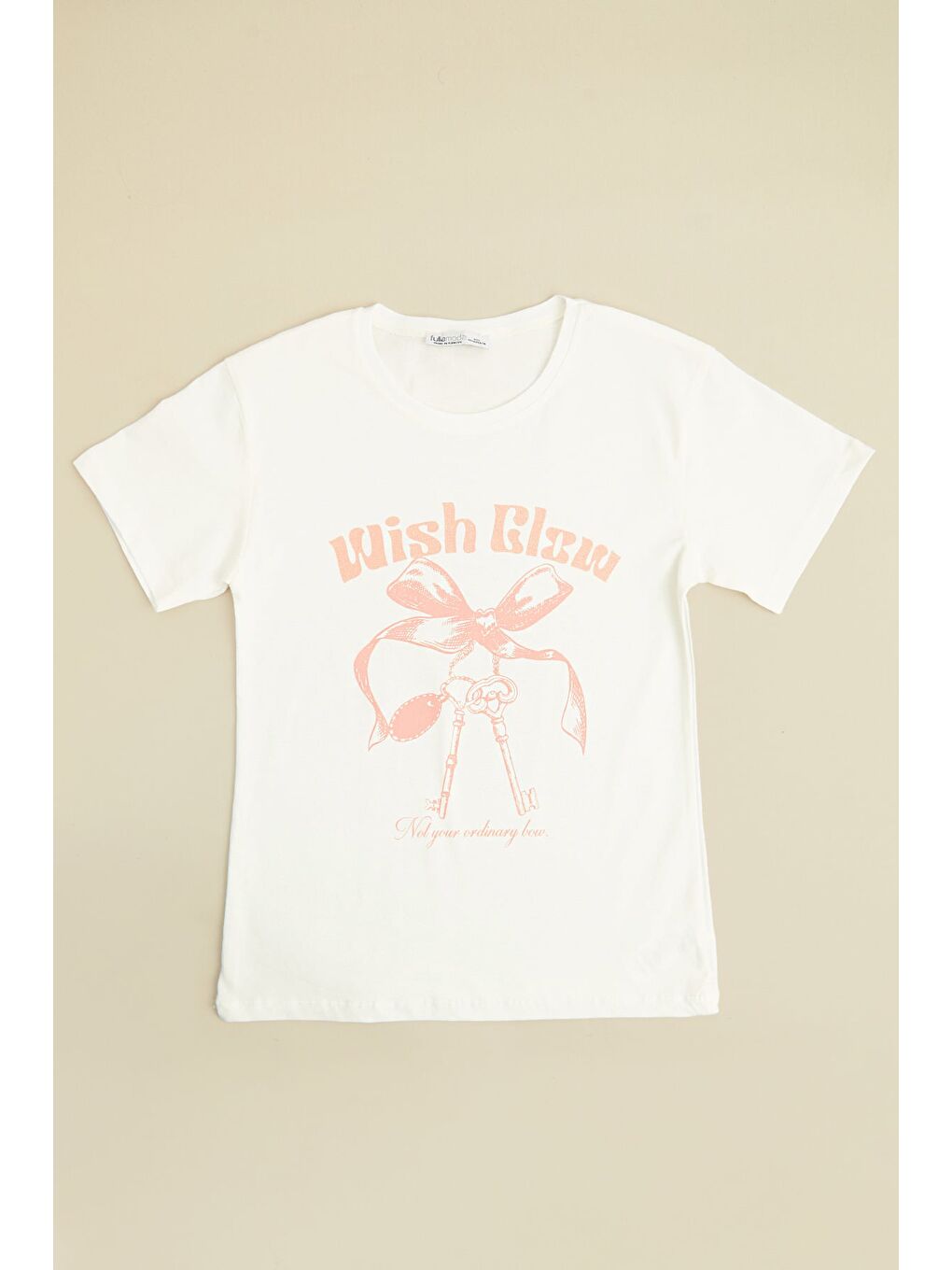 Ekru Fiyonk Ve Yazı Baskılı Kız Çocuk Tişört