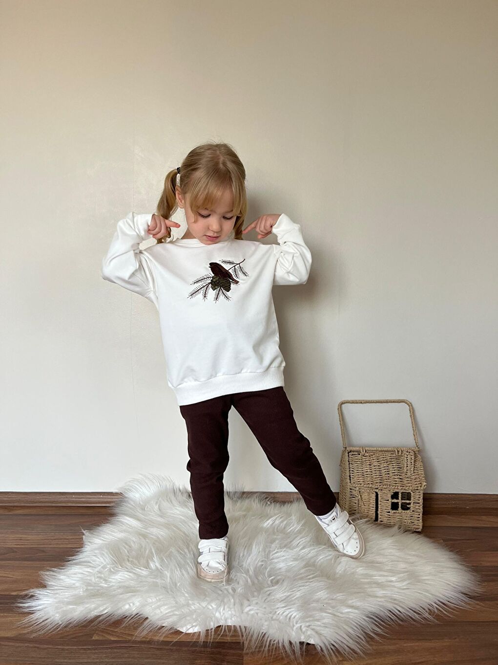 Kahverengi Kız Çocuk Baskılı Alt Üst Eşofman Takım-1