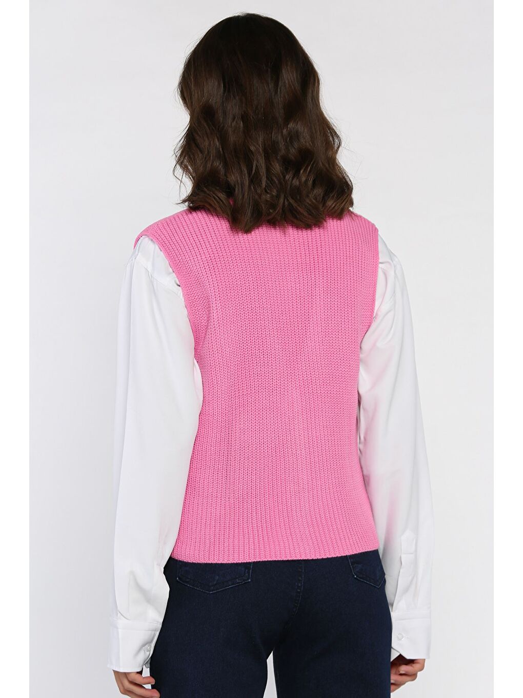 Pembe Kadın Düğmeli Triko Yelek (s-m-l-xl Uyumludur)-2