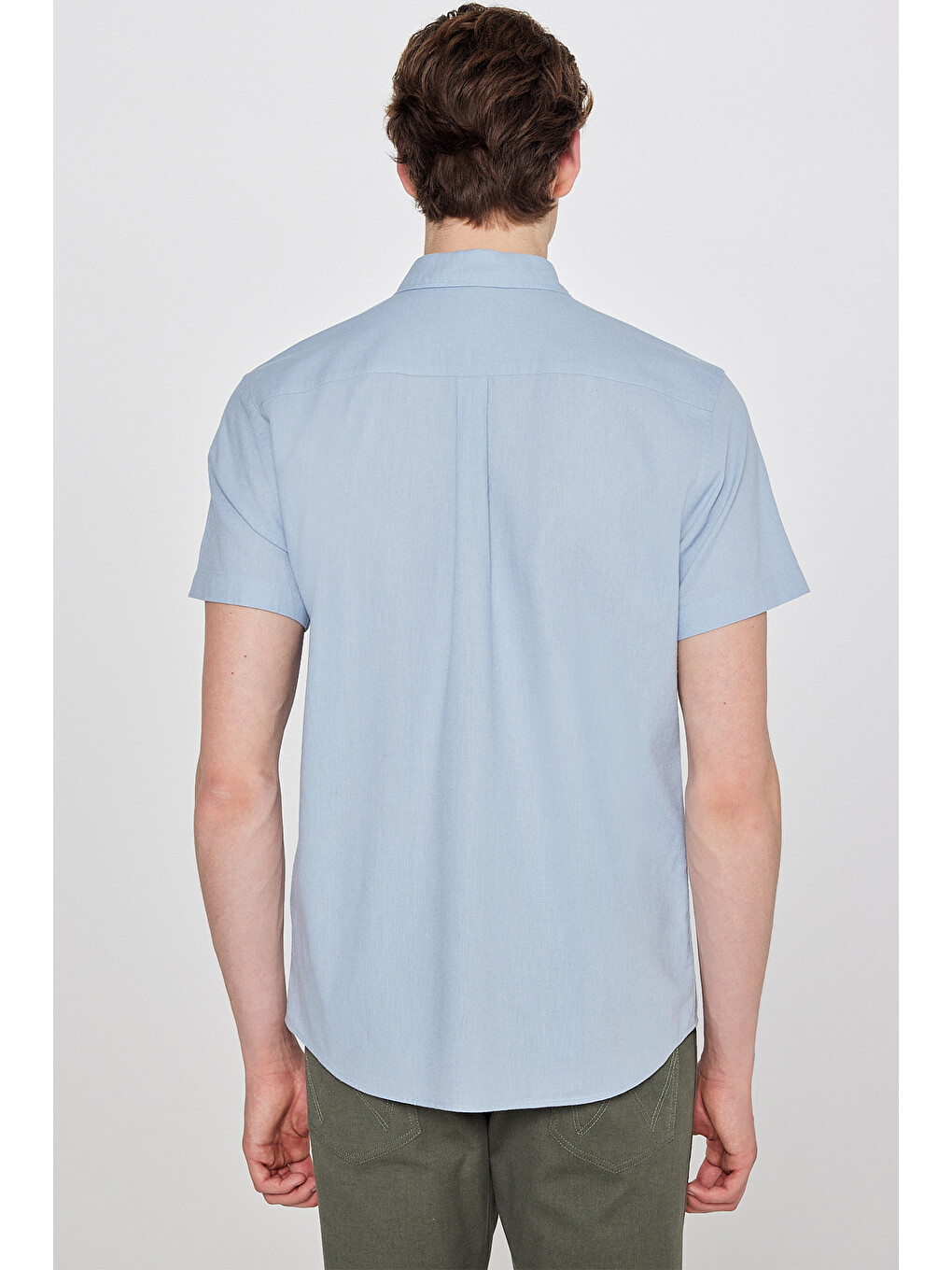Bej Regular Fit Normal Kesim Keten Karışımlı Açık Mavi Gömlek-4
