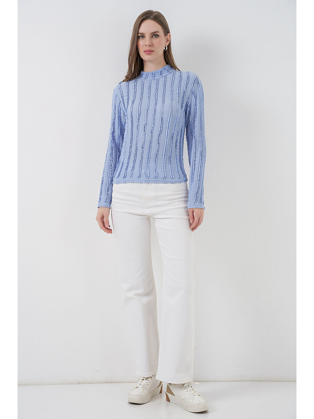 Kadın Dokulu Esnek Örme Bluz 975 - Mavi-1